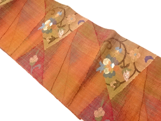 JAPANESE NAGOYA OBI / MAWATA TSUMUGI / WOVEN FLOWER ARABESQUE